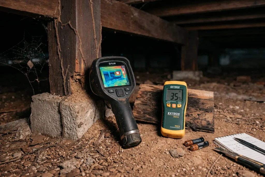 image of inspection tools (thermal camera, moisture meter)