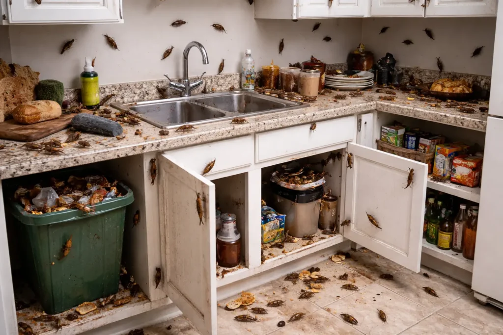 image of cockroach infestation in kitchen