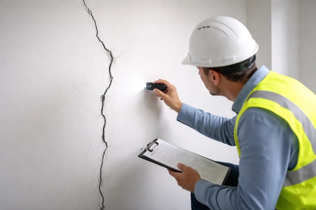 image of inspector examining structural cracks